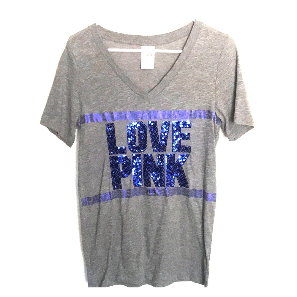 Light Gray Love Pink V neck